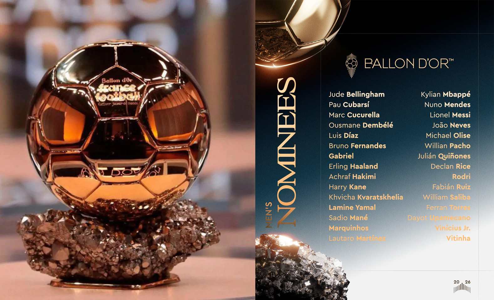 Balón de Oro 2026: Messi, Mbappé y Yamal entre los nominados, sin presencia uruguaya Balón de Oro 2026: Messi, Mbappé y Yamal entre los nominados, sin presencia uruguaya