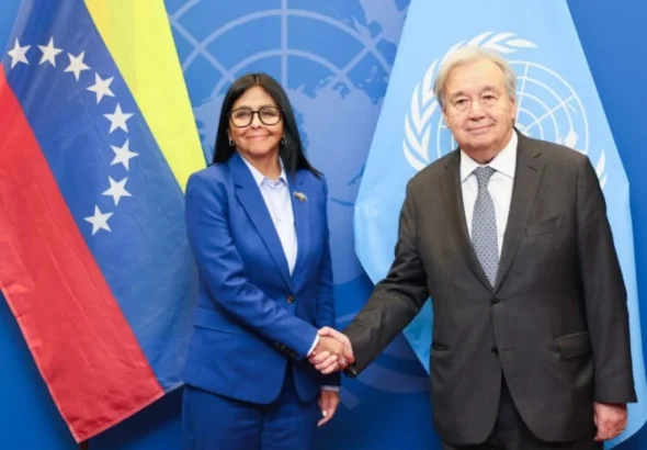 Delcy Rodríguez se reunió con António Guterres en la sede de la ONU
