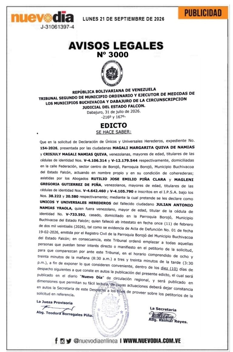 Edicto.Julian Antonio Namias Yraola.