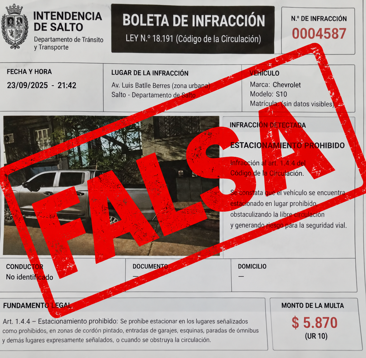 Gobierno de Salto advierte por boletas falsas de multas de tránsito