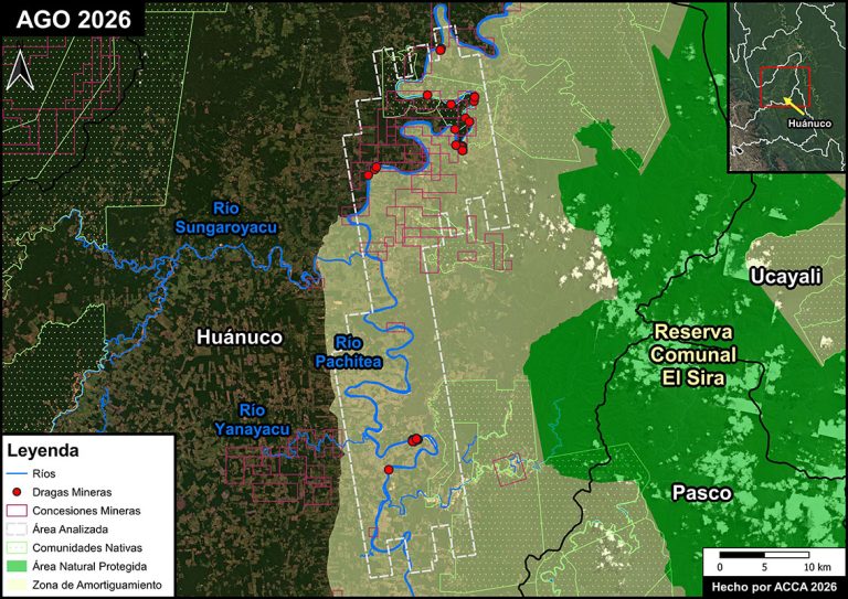 Nuevas alertas de deforestación y dragas mineras en territorios amazónicos de Madre de Dios, Huánuco y Amazonas