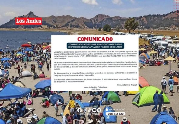 UGEL Puno advierte que paseos escolares sin autorización no podrán realizarse